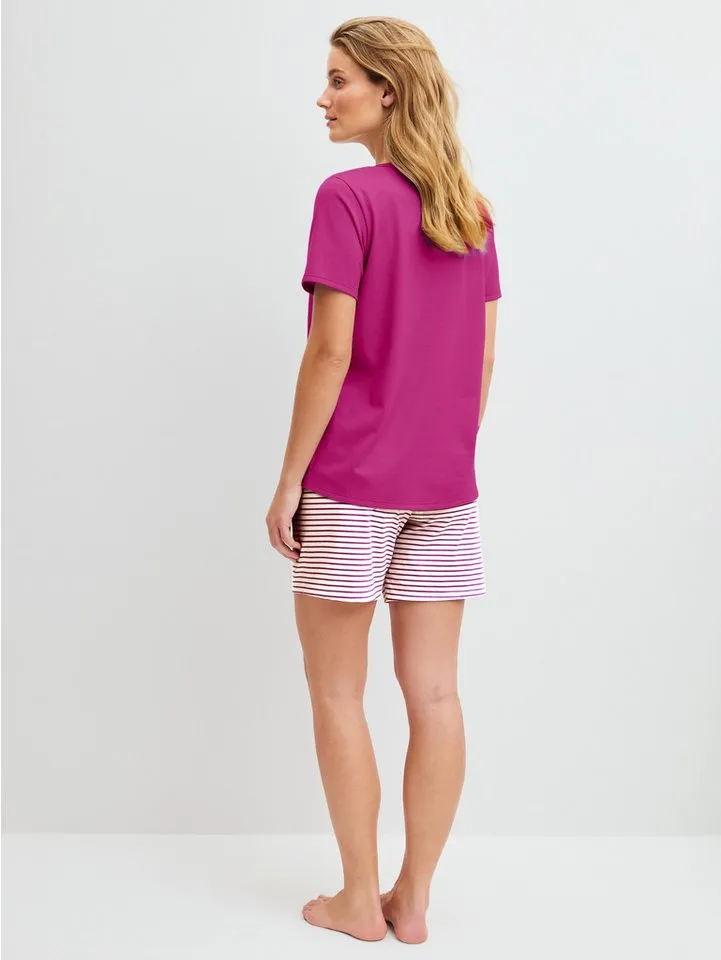 CALIDA CALIDA Shorty (2 tlg) mit Rundhalsausschnitt, Hose mit Streifen, Rot, – Produktbild 2 von 4