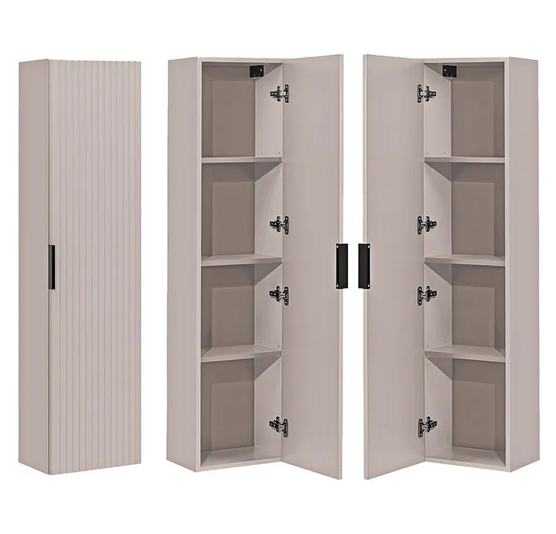 Lomadox Badmöbel-Set ADELAIDE-56-CASHMERE, (Spar-Set, 3-St., Hochschrank Doppelwaschtisch Spiegel Waschbecken Beleuchtung), 120cm Waschtisch mit Aufsatzwaschbecken, Beige|weiß, – Produktbild 3 von 5