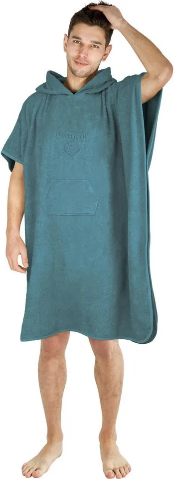 normani Badeponcho Badeponcho aus Bio-Baumwolle Sitra, Bio-Baumwolle, Kapuze, Schlupf, Strandponcho 90x105 cm aus 100 % Öko-Baumwolle mit Kapuze, Blau, – Produktbild 2 von 8