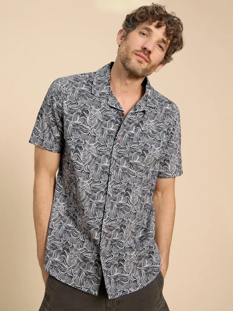 White Stuff Kurzarmhemd und Wellenmuster - S, Marine print, – Produktbild 3 von 4