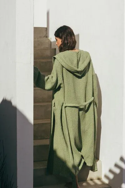AmourLinen AmourLinen Waffel-Bademantel aus Leinen für Damen, Moss grün, – Produktbild 3 von 4