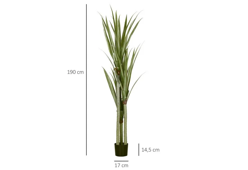 HOMCOM Kunstpflanze Plastik Künstliche Pflanze im Topf Yucca, HOMCOM, Höhe 190 cm, für Wohnzimmer Schlafzimmer Büro Garten Smaragdgrün, Grün, – Produktbild 3 von 5