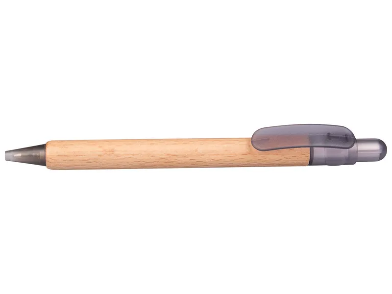 Memo PEFC-zertifizierter Holz-Druckkugelschreiber 'Prisma' mit rauch transparenten Funktionstei – Produktbild 1 von 1