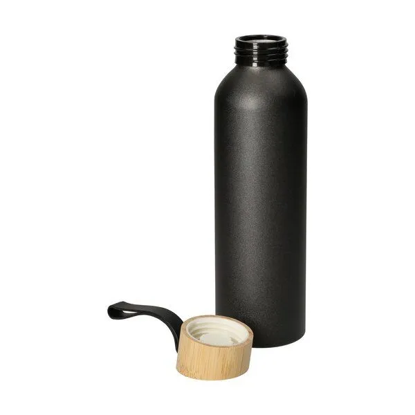 elasto elasto Aluminiumflasche "Bamboo" 0,6 l mit Bambusdeckel, Schwarz, – Produktbild 2 von 2