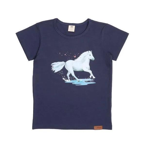 Walkiddy T-Shirt Dunkelblau Weißes Pferd-Frontprint Bio-Baumwolle GOTS – Walkiddy – Produktbild 1 von 2