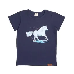 Walkiddy T-Shirt Dunkelblau Weißes Pferd-Frontprint Bio-Baumwolle GOTS – Walkiddy – Produktbild 1 von 1