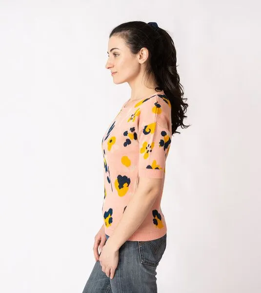 Gary Mash GARY MASH Kurzarm-Pullover Vina aus Biobaumwolle, Blumen (rosa), – Produktbild 4 von 4