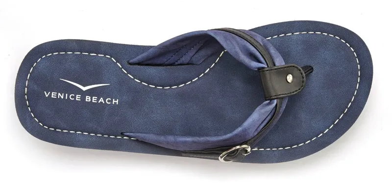 VENICE BEACH VENICE BEACH Sandale, Badeschuh, Pantolette, Badelatsche, Flip Flop, Badeschlappe Badezehentrenner Zehentrenner mit wasserabweisender und leichter Sohle VEGAN, Blau|schwarz, – Produktbild 4 von 5