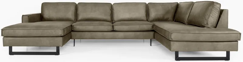 OTTO home Wohnlandschaft Pinto, 350 cm, U-Form, XXL, mit Ottomanen, Cord, Chenille, Lederoptik, mit Keder, Metallfüße, Wellenunterfederung, Grau, – Produktbild 3 von 5