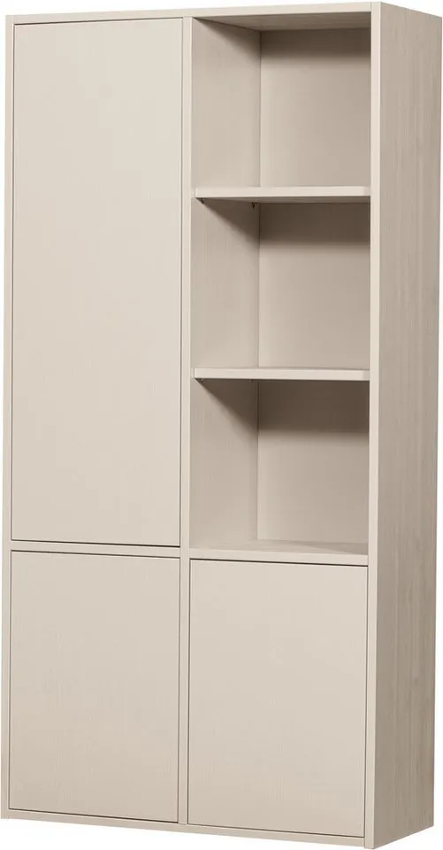 WOOOD Mehrzweckschrank Merel FSC® Massivkiefer und Druckmechanismus B 100 x T 39,5 x H 200 cm Tragkraft 10 kg pro Einlegeboden, einfach zu montierbar, Pfleigleicht, Grau, – Produktbild 2 von 5