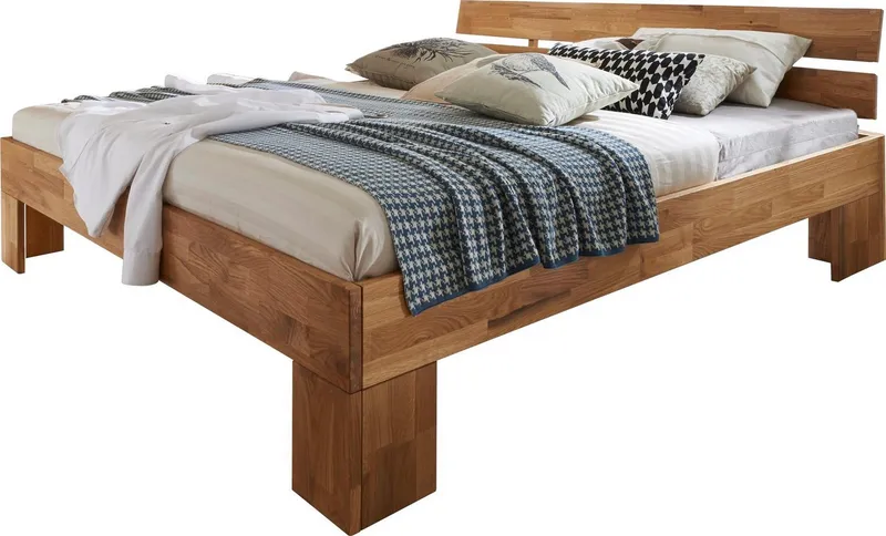 Home affaire Massivholzbett Tommy, Futonbett, aus Massive FSC-zertifizierte Wildeiche, Futon Stil (hohe Belastbarkeit: 200kg je Seite), Massivholz Scandi Design, Robust, stabil, In unterschiedlichen Breiten, Beige, – Produktbild 2 von 6