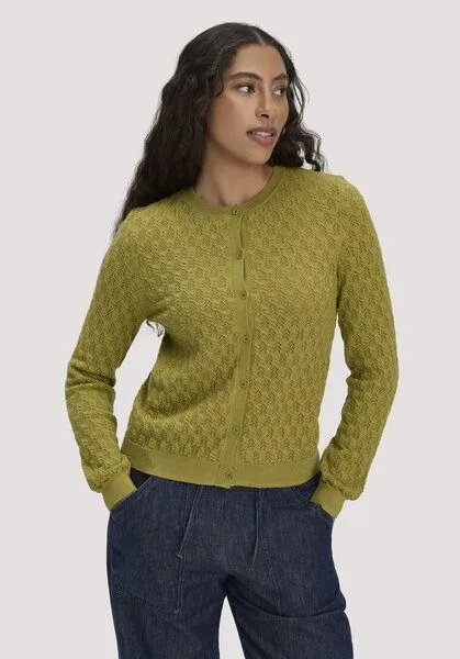 hessnatur hessnatur Strick Jacke Regular aus Bio-Baumwolle und Schurwolle, Sommermoos, – Produktbild 1 von 4