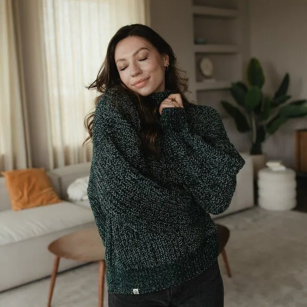 NORDLICHT NORDLICHT Oversize Wollpullover Pia, Dunkelgrün/weiß, – Produktbild 1 von 4