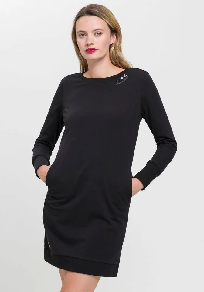 ragwear ragwear Sweatkleid MENITA O mit veganer 3 Knopf-Applikation, Schwarz, – Produktbild 1 von 4