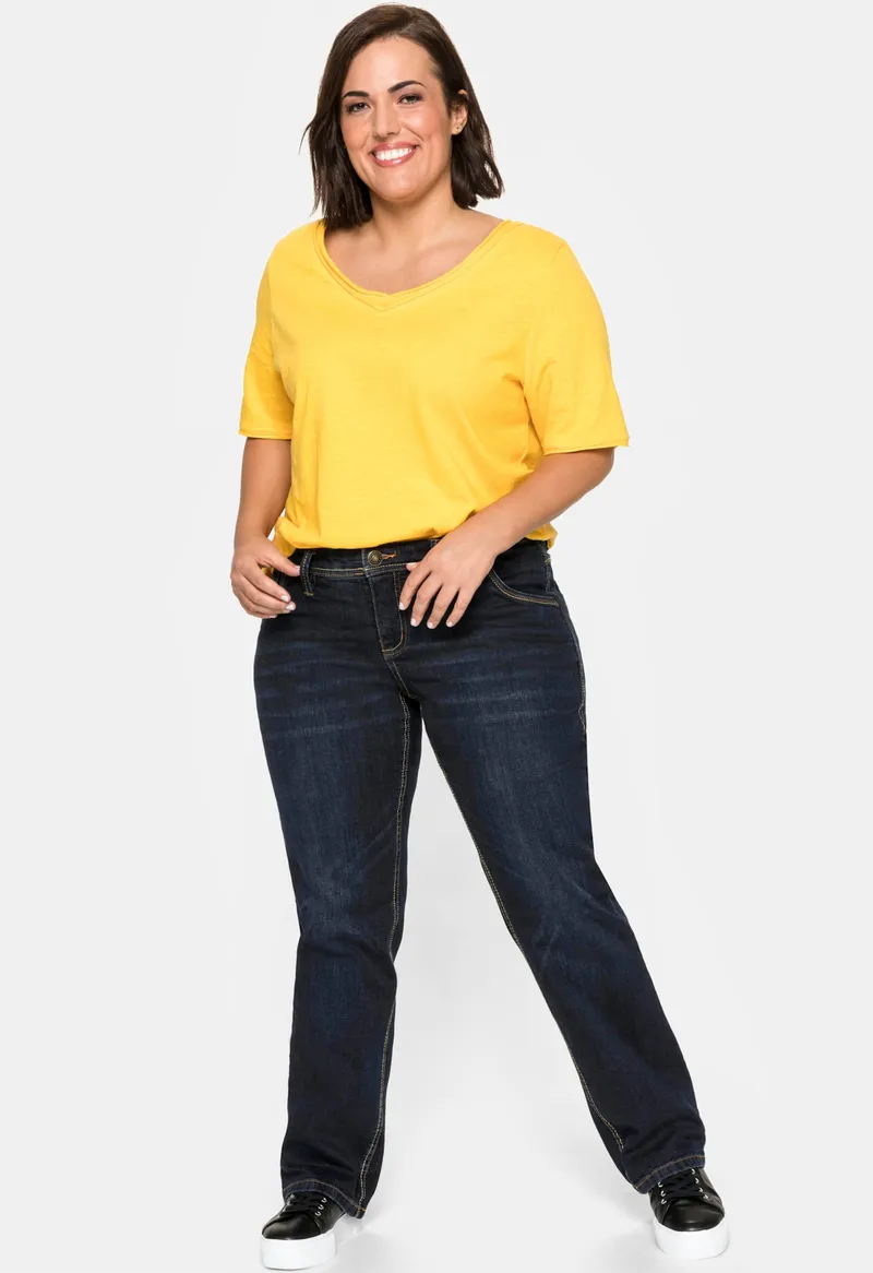 sheego Gerade Jeans dark blue denim, Dark blue denim, – Produktbild 2 von 2