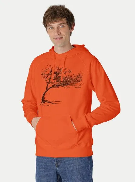 Peaces.bio - handbedruckte Biomode Peaces.bio - handbedruckte Biomode Bio-Herren-Kapuzensweater Windytree, Orange, – Produktbild 2 von 2