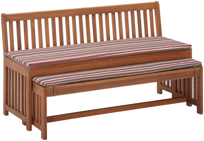 Merxx Merxx Garten-Essgruppe Hawaii, (4x Bänke, 2x Tische, 4x Sitzkissen), Akazienholz FSC® 100 %, Braun, – Produktbild 5 von 5