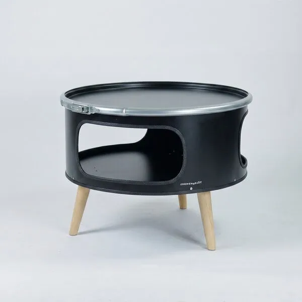 Lockengelöt Lockengelöt Betty Couchtisch aus einem Hamburger Ölfass, Schwarz (gepulvert), – Produktbild 5 von 6