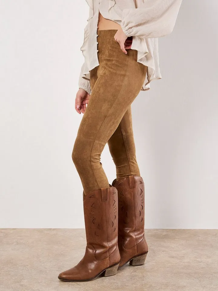 Apricot Apricot Leggings Skinny-Legging aus Veloursleder, Braun, – Produktbild 1 von 4