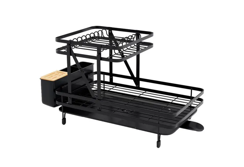 COSTWAY COSTWAY Geschirrständer, mit Utensilienhalter & 360° Auslauf, klappbar, Schwarz, – Produktbild 1 von 5