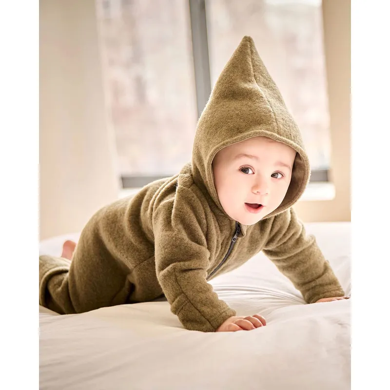 Maximo Maximo Wollfleece-Overall mit Kapuze und Klappfuß, Oliv, – Produktbild 1 von 1