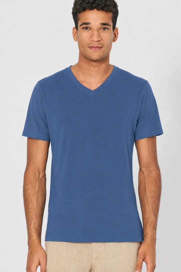 HempAge Hempage Herren vegan T-Shirt Mit V-Ausschnitt Schmal Geschnitten Blau, Blau, – Produktbild 2 von 2