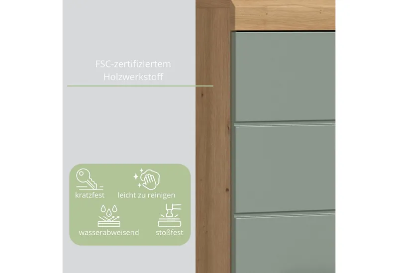furnling Waschmaschinenumbauschrank Scott 2 offene Fächer, 2 Türen, platzsparend, Badmöbel, Badschrank, Umbau, Grün, – Produktbild 4 von 4