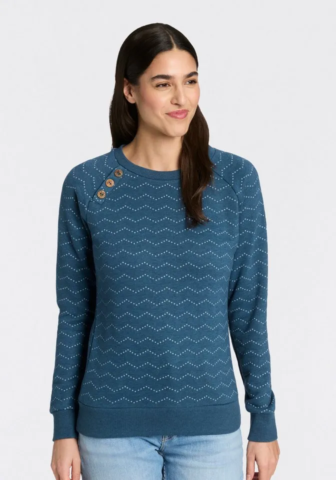 ragwear ragwear Sweatshirt DARIA ZIG ZAG O mit Zierknöpfen am Ausschnitt, Grün, – Produktbild 1 von 5