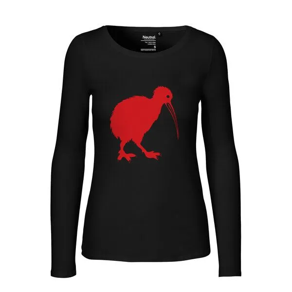 HANDGEDRUCKT HANDGEDRUCKT "Kiwi" Frauen Longsleeve aus reiner Biobaumwolle (kbA), Black, – Produktbild 1 von 3