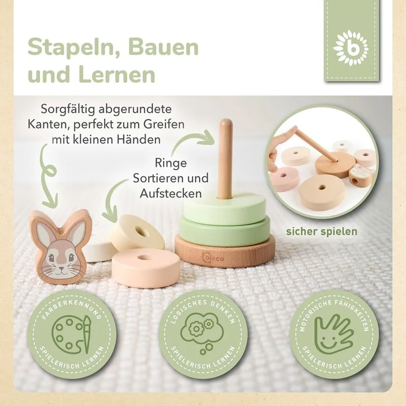 Bieco Bieco Stapelturm Holz - ab 12 Monate, Mehrfarbig, – Produktbild 3 von 3