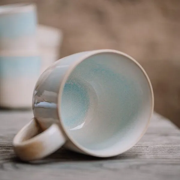 Econovo Econovo Keramik Tasse Handgemacht Groß 400ml, Hellblau-weiss (hellblau), – Produktbild 3 von 4