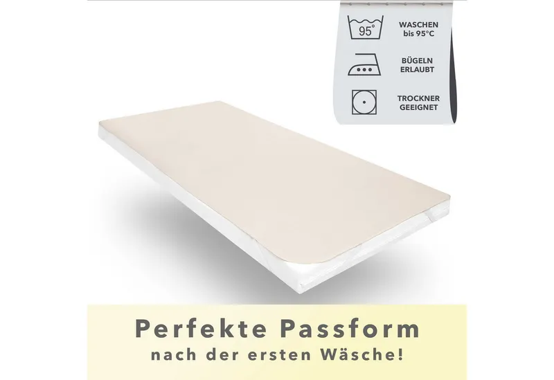 Matratzenschoner Molton, viele Größen, 100% atmungsaktive Baumwolle, made in Germany STUDIO, 90x200 cm Matratzenschutz bis 22 cm Höhe, Beige, – Produktbild 3 von 5
