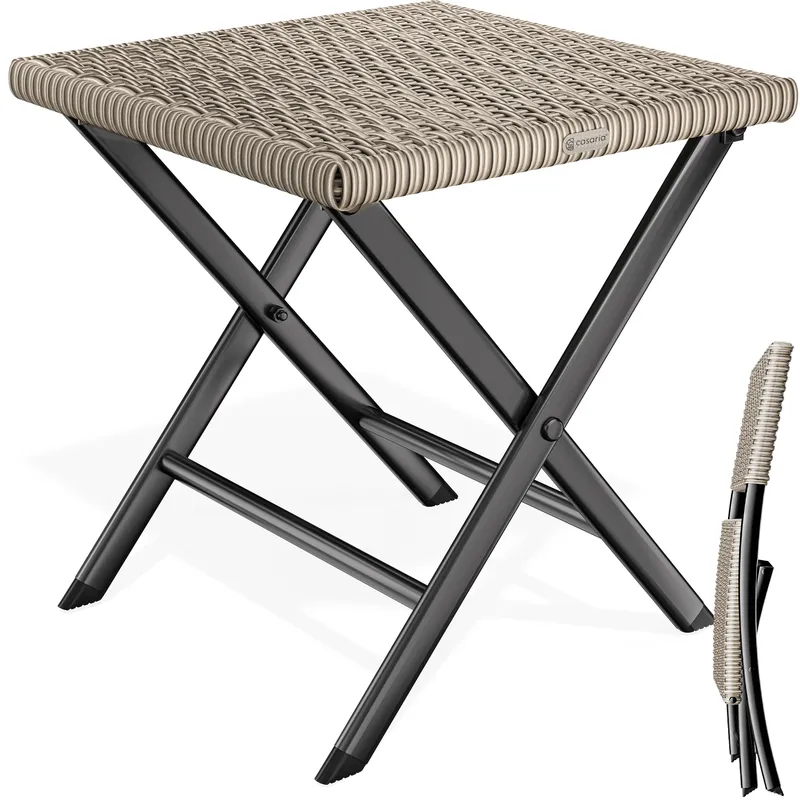 Casaria® Polyrattan Klapphocker Creme 3in1 120kg Belastbarkeit 43x40x44cm klappbar leicht tragbar außen wetterfest – Produktbild 1 von 2