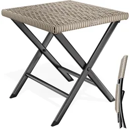 Casaria® Polyrattan Klapphocker Creme 3in1 120kg Belastbarkeit 43x40x44cm klappbar leicht tragbar außen wetterfest – Produktbild 1 von 1