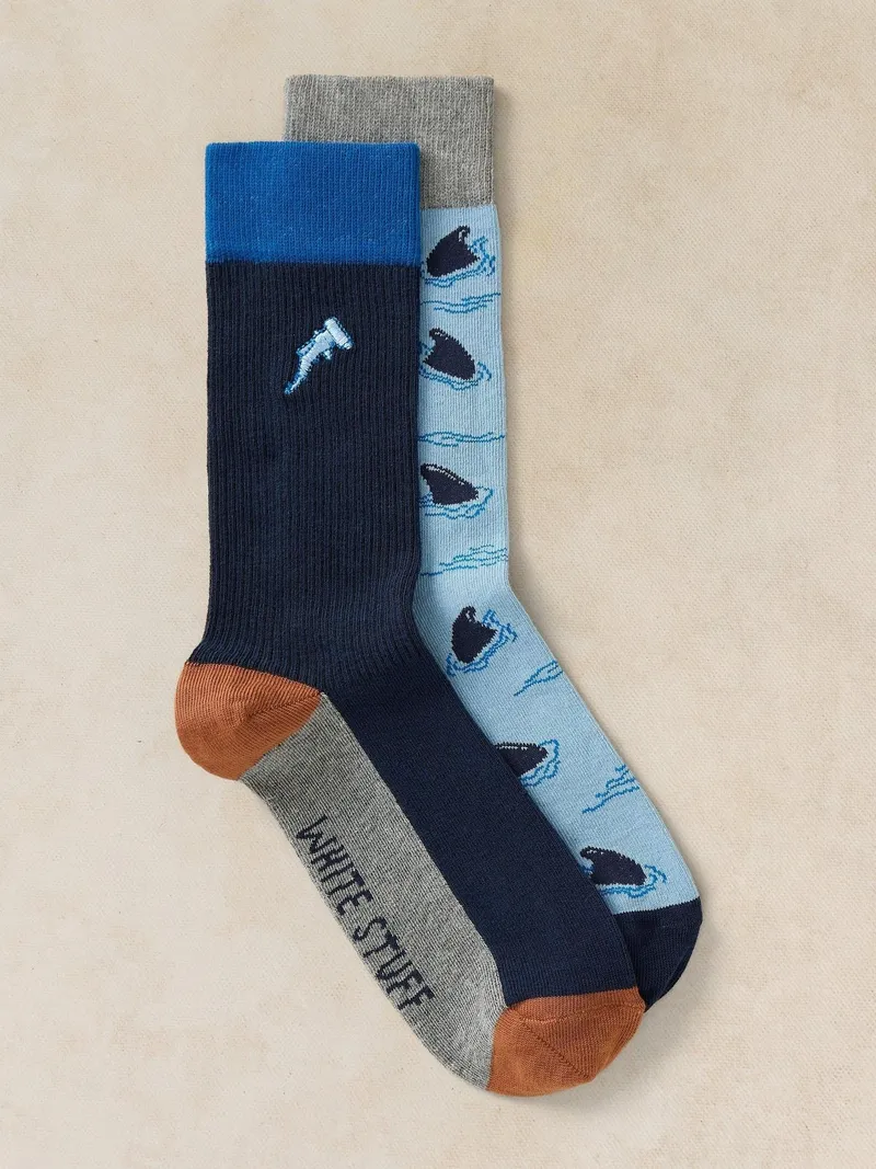 White Stuff 2-er Pack Socken Hai - 41-43, Mittelblau, – Produktbild 1 von 2