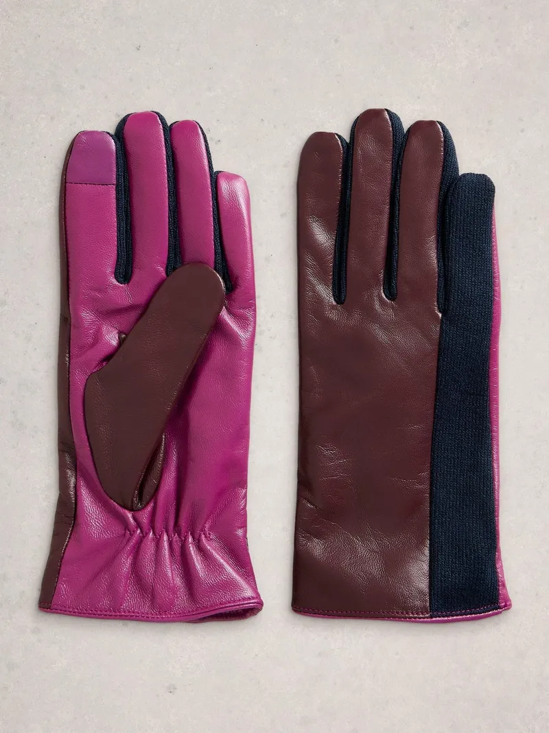 White Stuff Lederhandschuhe Layla - S/M, Pflaume multi, – Produktbild 1 von 3