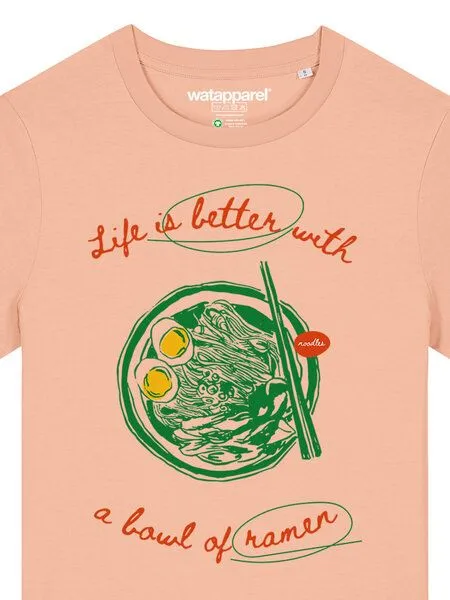 watapparel watapparel T-Shirt Frauen Life is better with ramen, Fraiche peche, – Produktbild 3 von 4