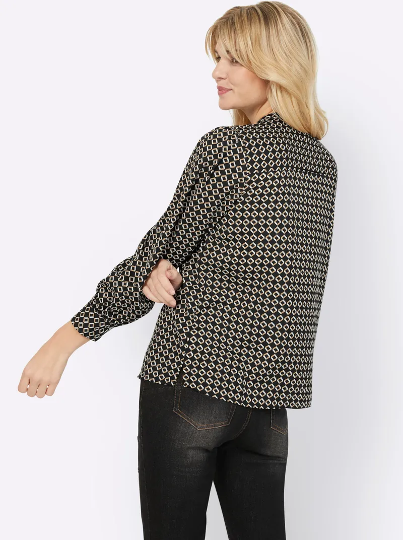 heine Langarm-Bluse schwarz-camel-bedruckt, Schwarz-camel-bedruckt, – Produktbild 1 von 2
