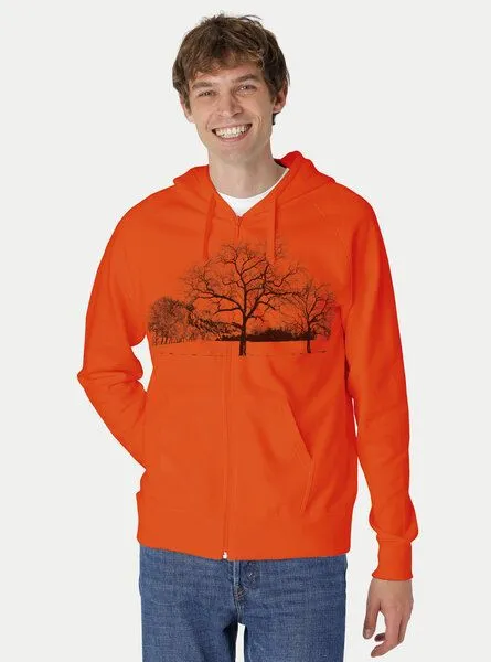 Peaces.bio - handbedruckte Biomode Peaces.bio - handbedruckte Biomode Zip-Hoodie Landscape Herren, Orange, – Produktbild 2 von 2