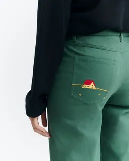 thinking mu Thinking MU Damen vegan Hose Kettan Handbestickt Niedrige Leibhöhe, Grün – Produktbild 1 von 1