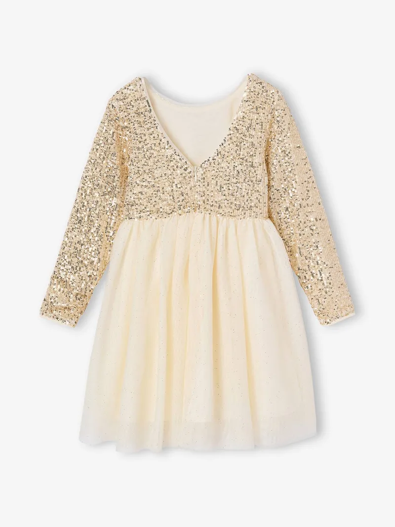 Vertbaudet Vertbaudet Mädchen Festkleid mit Schleife und Rückenausschnitt, Gold, – Produktbild 3 von 4