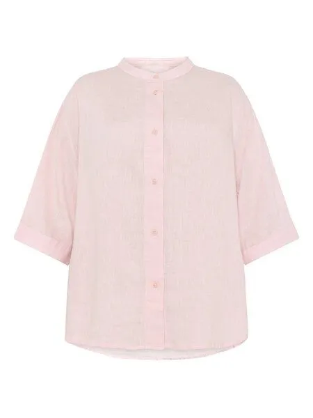 KnowledgeCotton Apparel KnowledgeCotton Apparel Lockere Hemdbluse mit 3/4 Arm und Stehkragen aus Bio-Leinen, Lila-pale-lilac, – Produktbild 1 von 3
