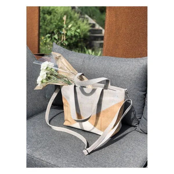 Kork-Deko Kork-Deko Großer Kork-Shopper grau/beige/weiß – vegan, geräumig & handgefertigt – Produktbild 7 von 8