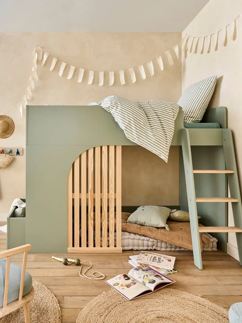 Vertbaudet Kinderbett mit Stauraum PLAYFUL Hochbett 90x190 cm, Grün, – Produktbild 2 von 4