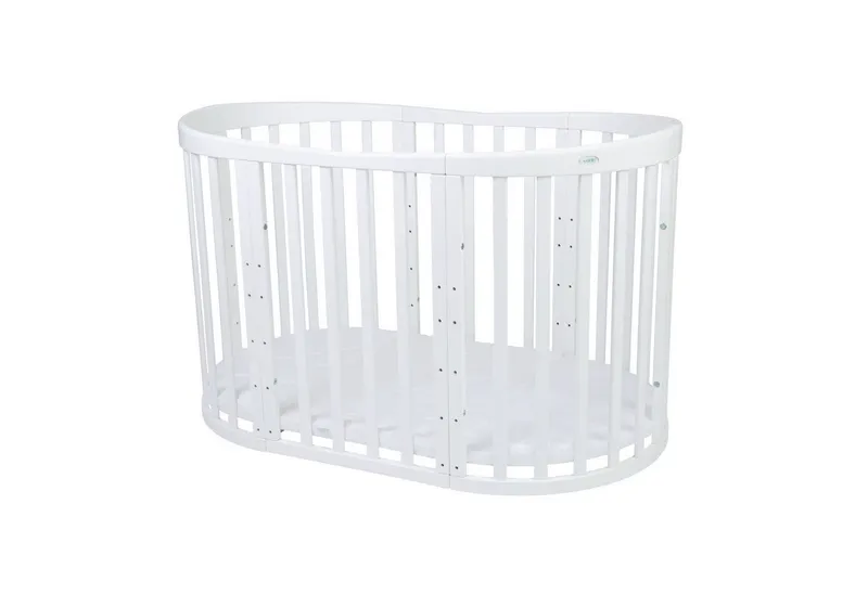Waldin Waldin Babybett Oval 7in1 mitwachsend, Beistellbett, Matratze, Rollen, Weiß, – Produktbild 8 von 8