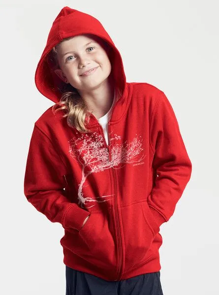 Peaces.bio - handbedruckte Biomode Peaces.bio - handbedruckte Biomode Kinder Zip-Hoodie Windy Tree, Rot, – Produktbild 2 von 2