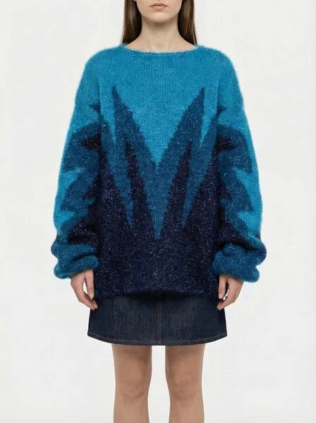 KnitToChange KnitToChange Handgestrickter Oversize-Pullover in Blau- und Dunkelblautönen mit grafischem Design – Produktbild 2 von 4