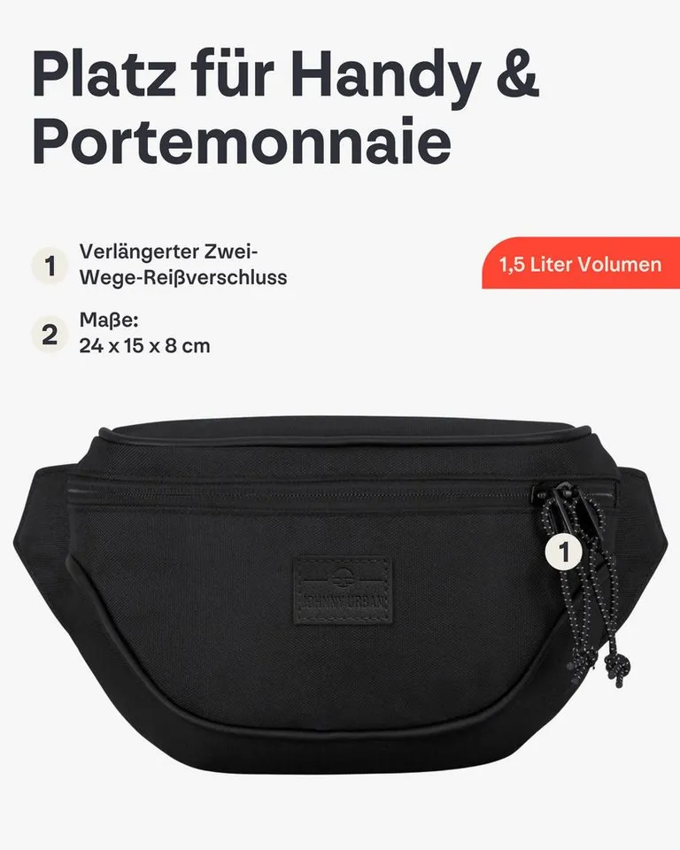 Johnny Urban Gürteltasche Ben Bauchtasche Damen Herren Wasserabweisend (1-tlg), Größenverstellbar, Wasserabweisend, Schwarz, – Produktbild 3 von 5