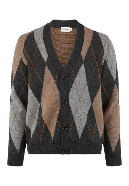 hessnatur hessnatur Argyle Strick Cardigan Regular aus Schurwolle und Bio-Baumwolle, Anthrazit, – Produktbild 3 von 4