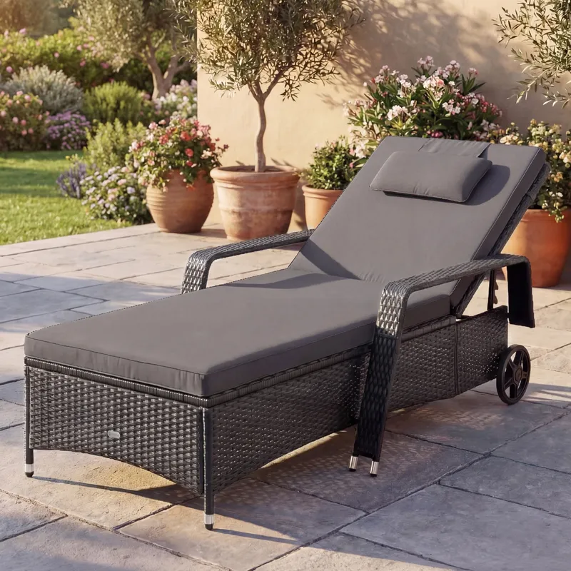 Casaria® Casaria® Polyrattan Gartenliege 193x90x43cm, Grau, – Produktbild 2 von 2